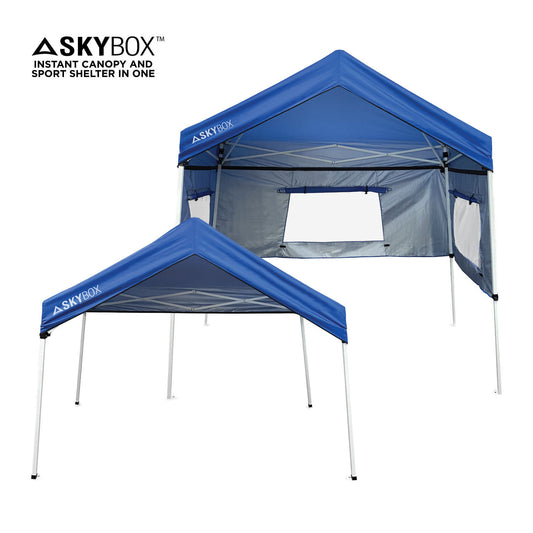 SkyBox Instant Sport Shelter 3.2' X 6.5' Blue, Patented, Multi-Purpose, Removeable Walls