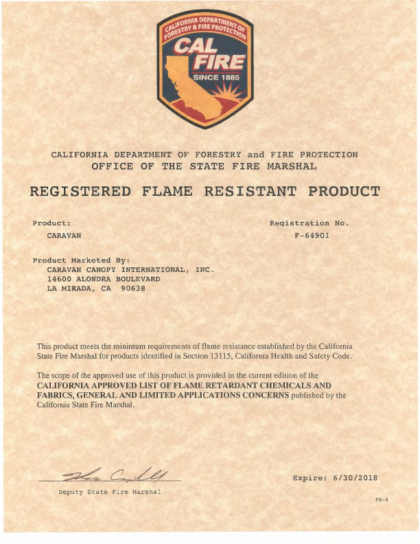 Fire Resistant Certification * Caravan Canopy