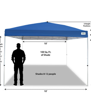 10'x10' RAPID PUSH V-Series 2 Pro Instant Canopy Kit  Blue, 100 Sq. Ft. of Shade, Straight Leg, Incudes Roller Bag