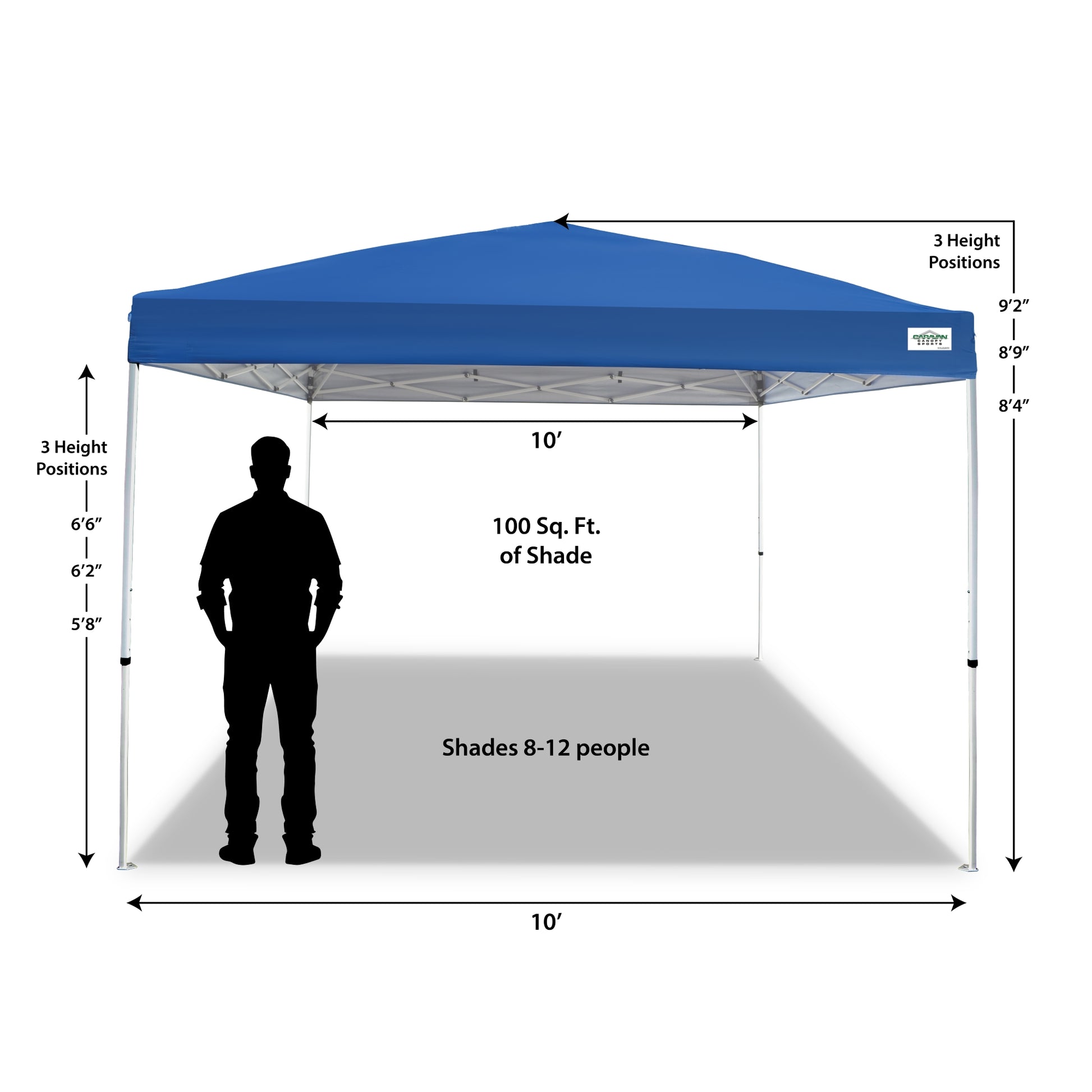 10'x10' RAPID PUSH V-Series 2 Pro Instant Canopy Kit  Blue, 100 Sq. Ft. of Shade, Straight Leg, Incudes Roller Bag