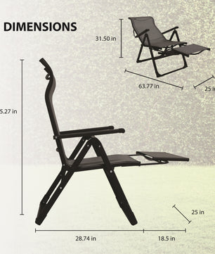 Ergo+ Patio Folding Chair Gray, Flip Out Footrest, 300 LBS Weight Capacity, 7 Recline Positions
