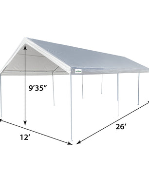 12'x26' Domain Pro 312 Carport Shelter White, Powder-Coated Steel Frame