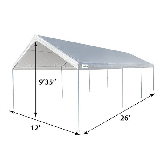 12'x26' Domain Pro 312 Carport Shelter White, Powder-Coated Steel Frame