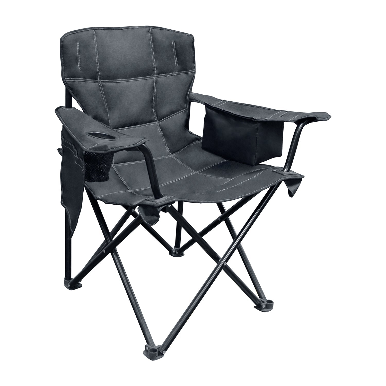 Elite Quad Camp Folding Chair 1 Pc Black, 6-Pack Cooler Pouch, Cup Holder, 500 LB Weight Capacity