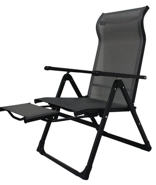 Ergo+ Patio Folding Chair Gray, Flip Out Footrest, 300 LBS Weight Capacity, 7 Recline Positions