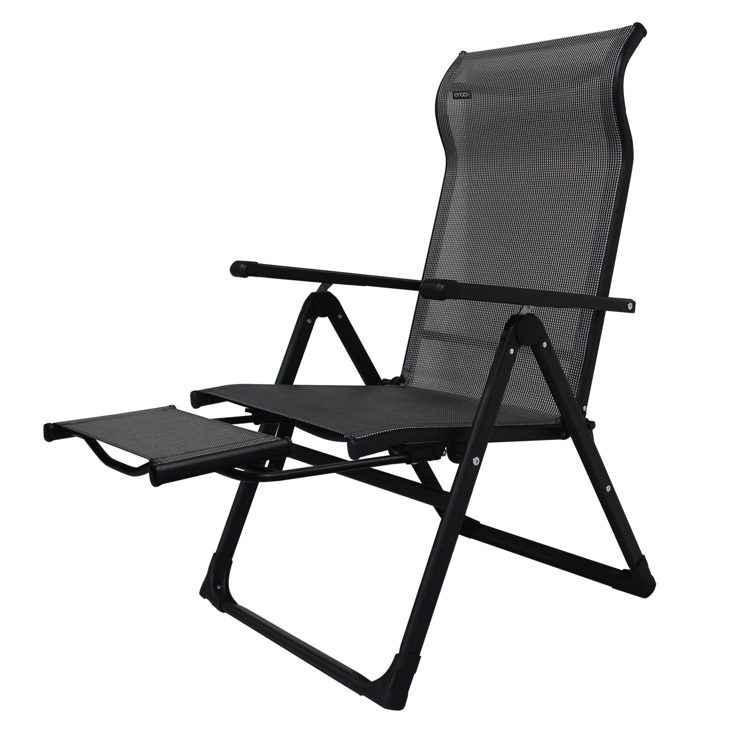 Ergo+ Patio Folding Chair Gray, Flip Out Footrest, 300 LBS Weight Capacity, 7 Recline Positions