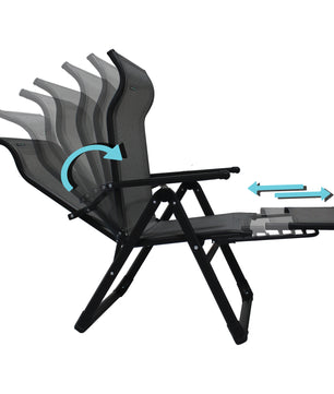 Ergo+ Patio Folding Chair Gray, Flip Out Footrest, 300 LBS Weight Capacity, 7 Recline Positions