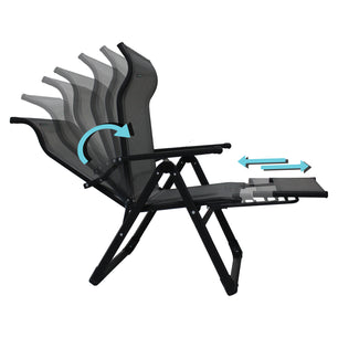 Ergo+ Patio Folding Chair Gray, Flip Out Footrest, 300 LBS Weight Capacity, 7 Recline Positions