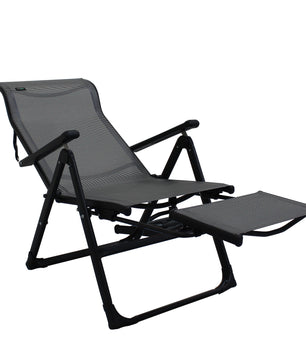 Ergo+ Patio Folding Chair Gray, Flip Out Footrest, 300 LBS Weight Capacity, 7 Recline Positions