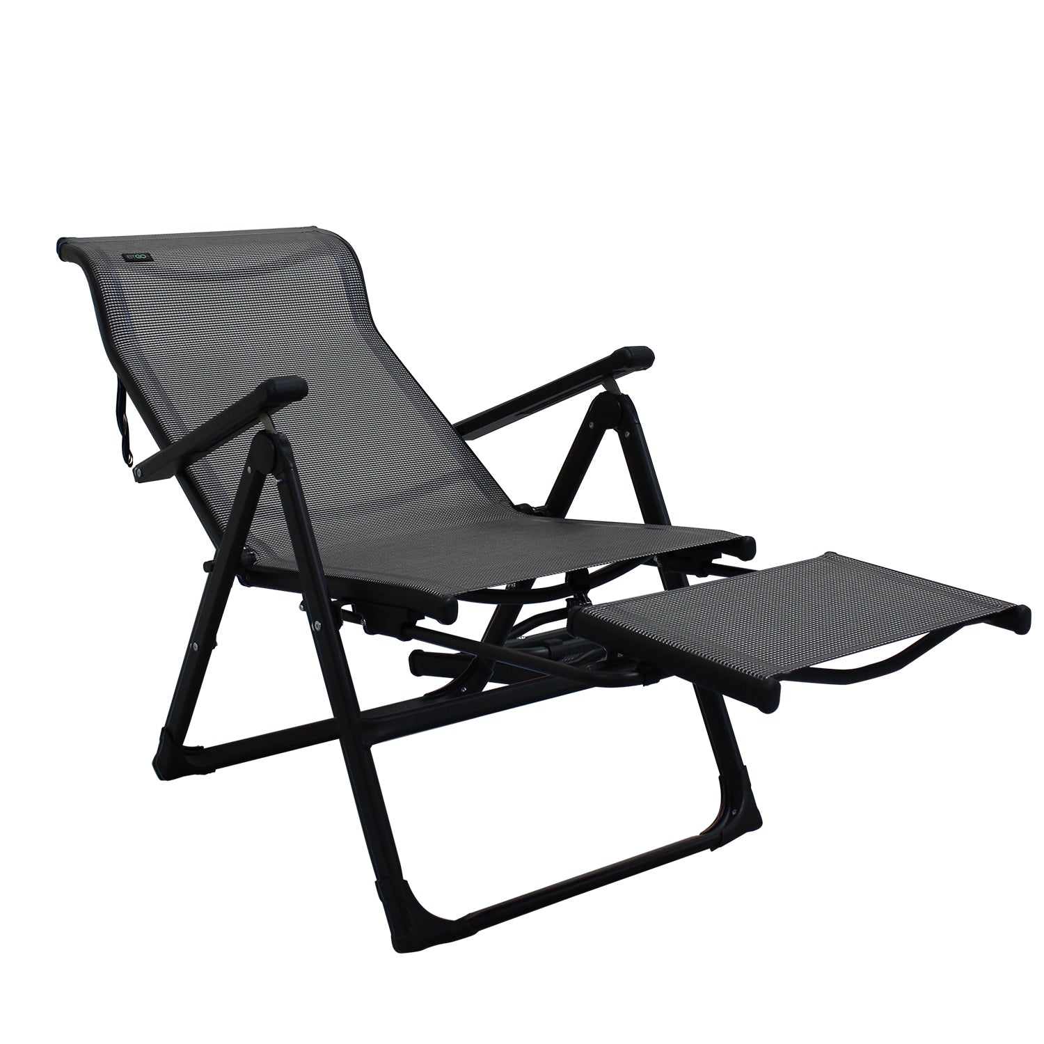 Ergo+ Patio Folding Chair Gray, Flip Out Footrest, 300 LBS Weight Capacity, 7 Recline Positions