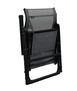 Ergo+ Patio Folding Chair Gray, Flip Out Footrest, 300 LBS Weight Capacity, 7 Recline Positions