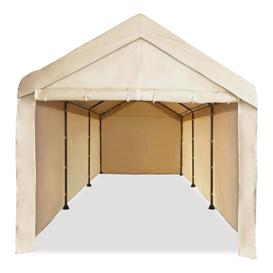 10' X 20' Mega Domain Carport Sidewall Enclosure Set Beige, Set of 4, Sidewalls Only, Frame and Top Not Included