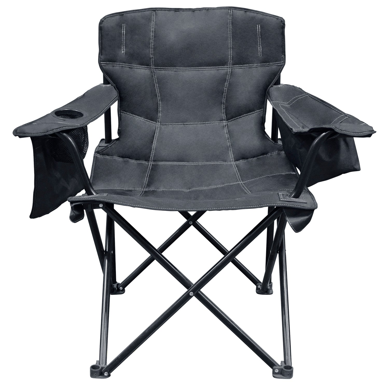 Elite Quad Camp Folding Chair 1 Pc Black, 6-Pack Cooler Pouch, Cup Holder, 500 LB Weight Capacity