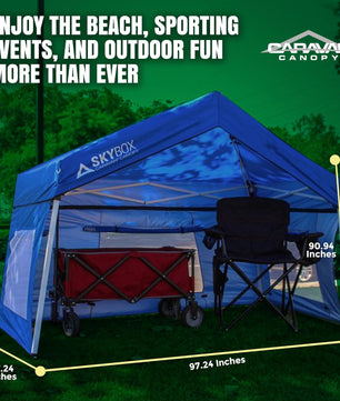 SkyBox Instant Sport Shelter 3.2' X 6.5' Blue, Patented,  Multi-Purpose, Removeable Walls