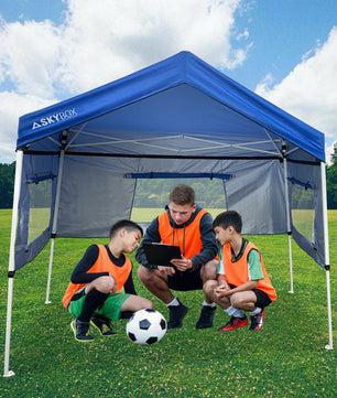SkyBox Instant Sport Shelter 3.2' X 6.5' Blue, Patented,  Multi-Purpose, Removeable Walls