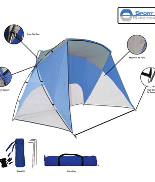 Sport Shelter Beach Shade 9' X 6' Blue, 54 Sq. Ft. of Shade Includes Carry Bag and Stake Kit, Lightweight