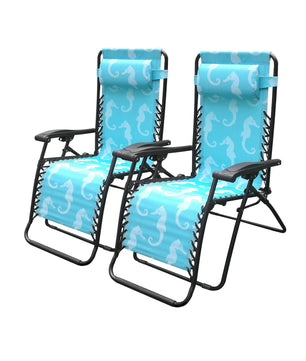 (LIMITED EDITION) 2-Pack Infinity Zero Gravity Chair Lounger, Adjustable Recliner, Durable Texteline Fabric, 300 LB Weight Capacity - SeaHorse