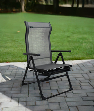Ergo+ Patio Folding Chair Gray, Flip Out Footrest, 300 LBS Weight Capacity, 7 Recline Positions
